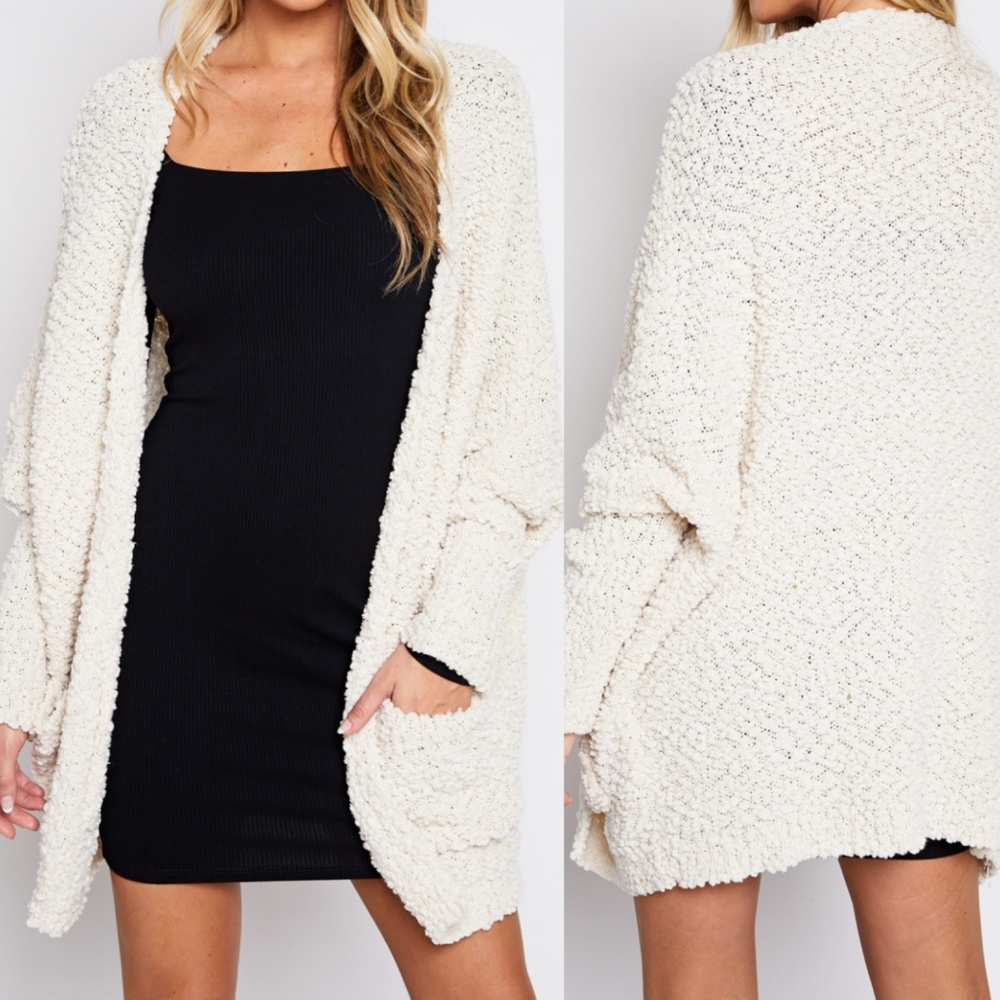 UNFORGETTABLE SOFT POPCORN KNIT CARDIGAN (IVORY) - Picture 5 of 8